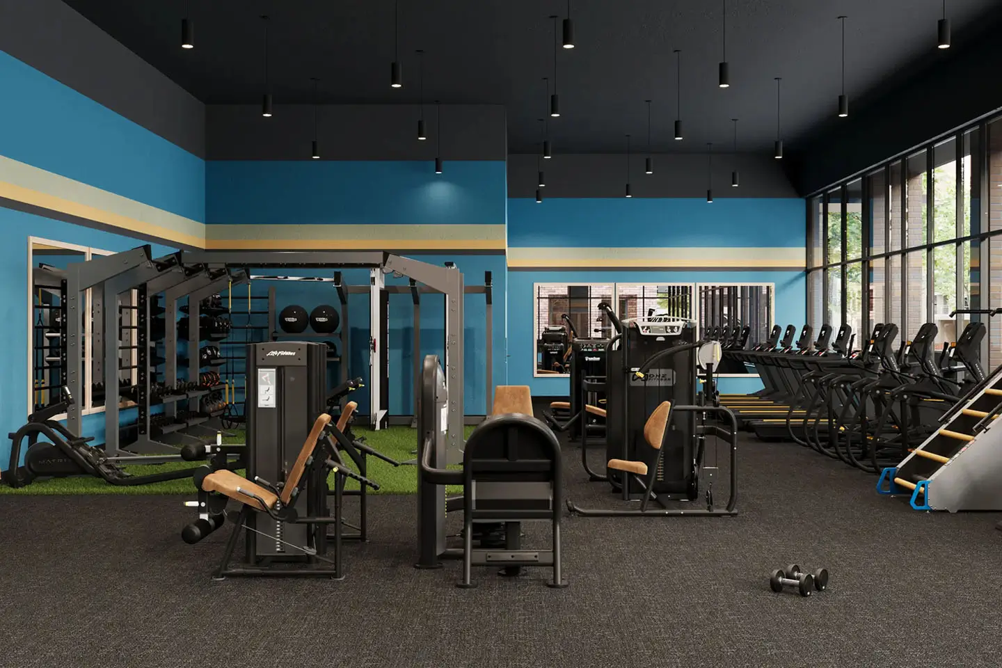 modern fitness center filled with exercise equipment